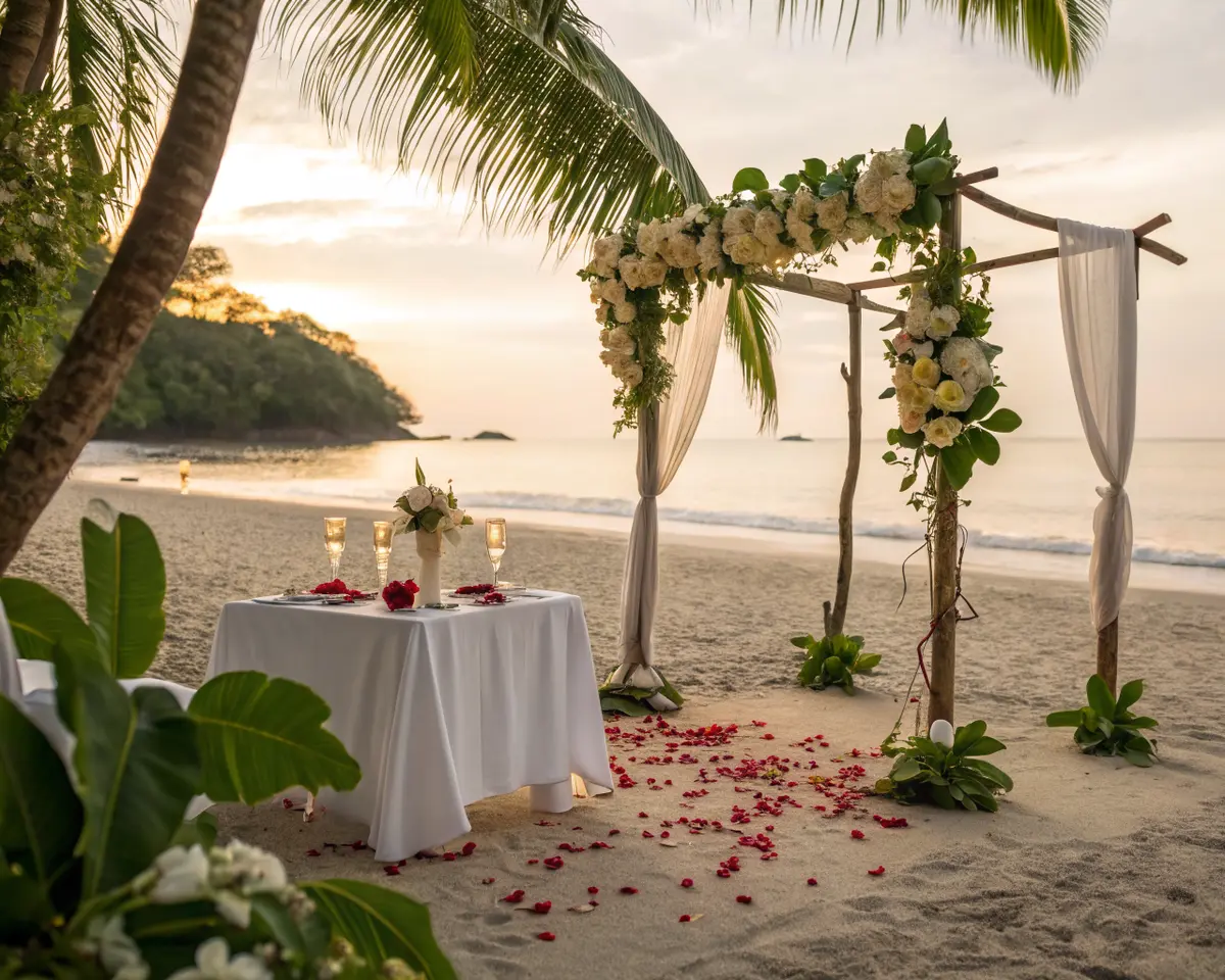 Wedding Vow Renewal - Romantic beach ceremony setup in Costa Rica